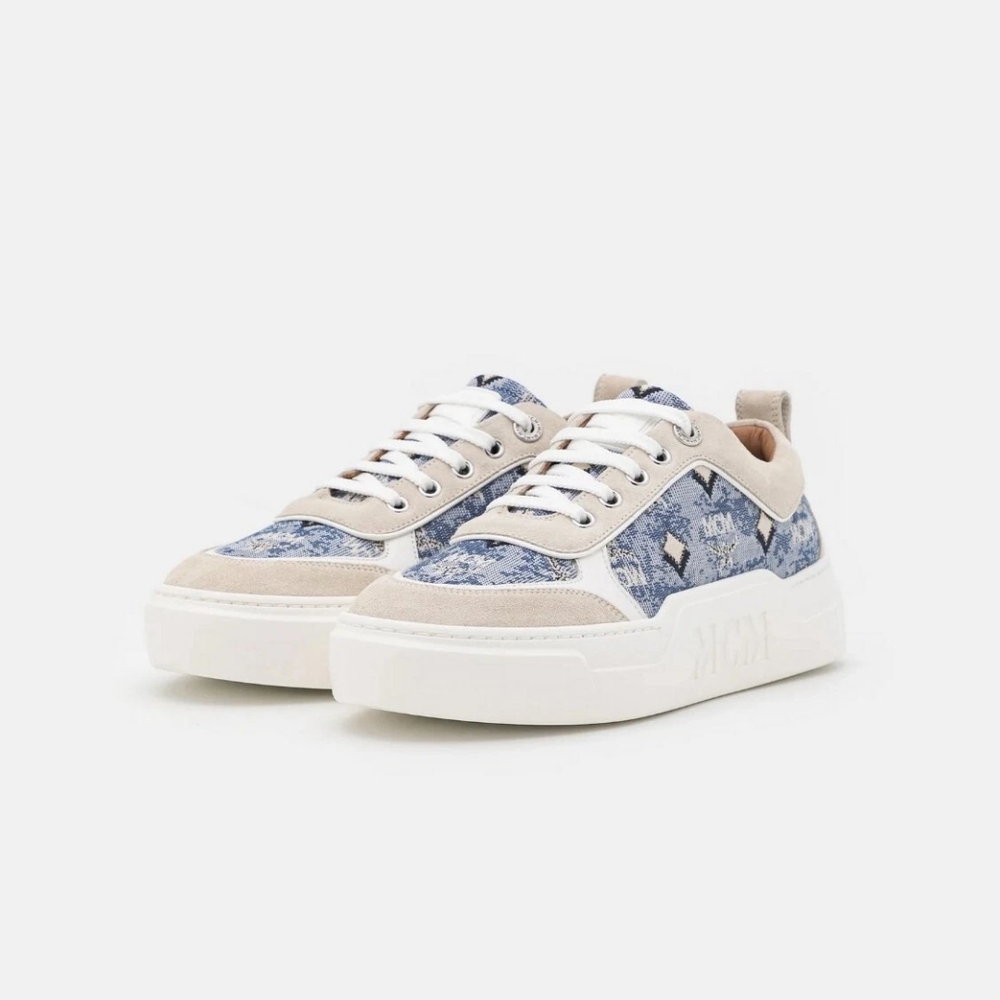 MCM Vintage Monogram Jacquard Low-Top Platform Sneakers Blue 7.5 New in Box